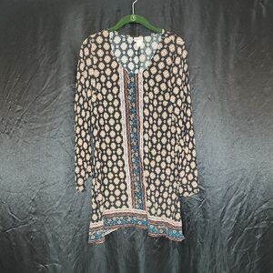 Mossimo Supply Co. Black Tunic with Tan and Blue Border Print